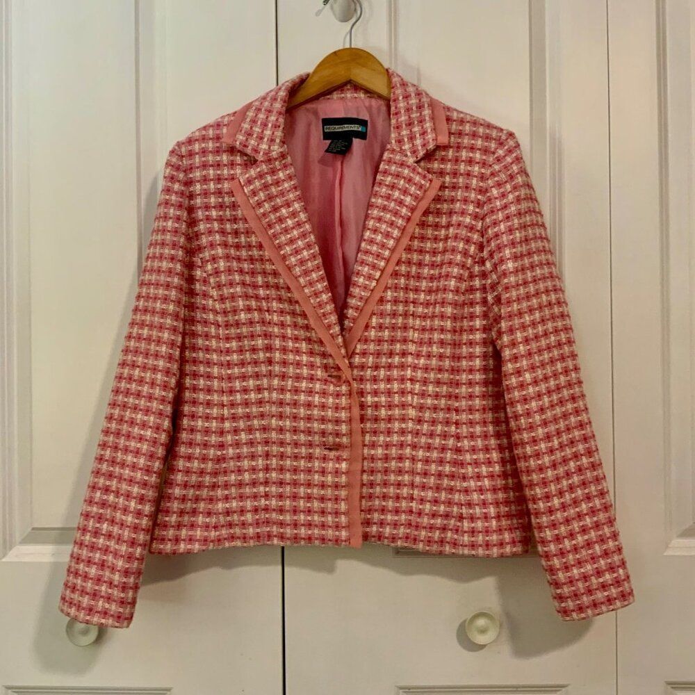 Requirements Pink Cream Tweed Tulle Trim Lady Jacket Blazer Size 12